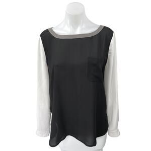 Ann Taylor Loft Black Colorblock Silk Satin Long Sleeve Shirt Blouse Top Size M